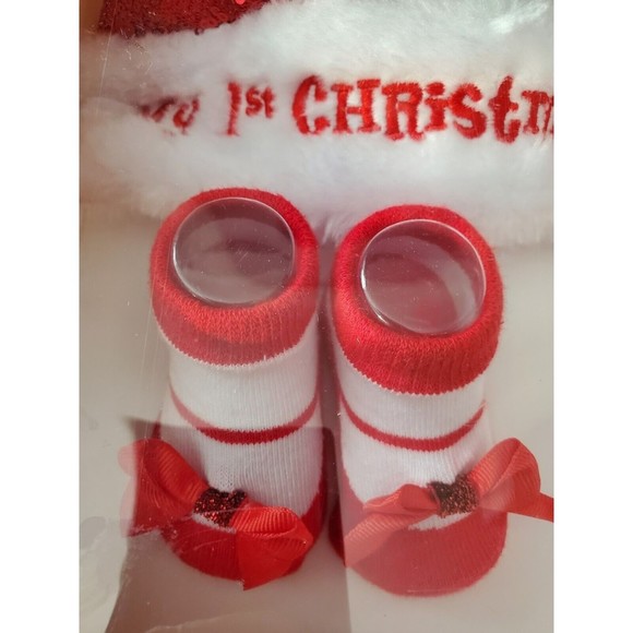 𝅺LITTLE ME Baby 1st Christmas Holiday Sequin Santa HAT & BOOTIES Set 0-12M NEW - Picture 3 of 4